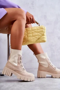 Boto Czarne Botki|Brązowe I Beżowe Botki*Zamszowe Wsuwane Botki Skarpetkowe Beżowe Hope