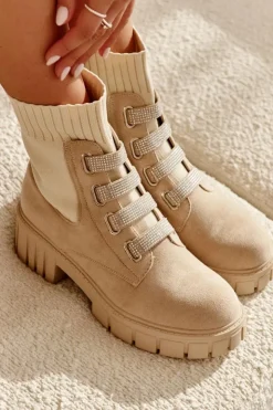 Boto Czarne Botki|Brązowe I Beżowe Botki*Zamszowe Wsuwane Botki Skarpetkowe Beżowe Hope