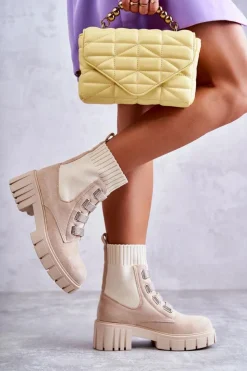 Boto Czarne Botki|Brązowe I Beżowe Botki*Zamszowe Wsuwane Botki Skarpetkowe Beżowe Hope