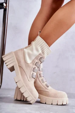 Boto Czarne Botki|Brązowe I Beżowe Botki*Zamszowe Wsuwane Botki Skarpetkowe Beżowe Hope