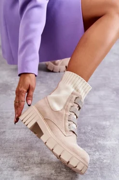 Boto Czarne Botki|Brązowe I Beżowe Botki*Zamszowe Wsuwane Botki Skarpetkowe Beżowe Hope