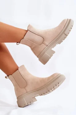 Hot Boto Zamszowe Wsuwane Botki Workery Beżowe Lorea