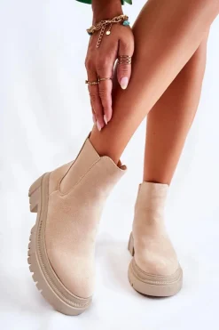 Hot Boto Zamszowe Wsuwane Botki Workery Beżowe Lorea