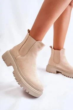 Hot Boto Zamszowe Wsuwane Botki Workery Beżowe Lorea