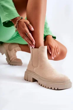 Hot Boto Zamszowe Wsuwane Botki Workery Beżowe Lorea