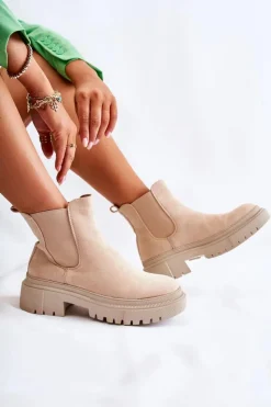 Hot Boto Zamszowe Wsuwane Botki Workery Beżowe Lorea