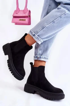 Best Boto Zamszowe Wsuwane Botki Workery Czarne Lorea