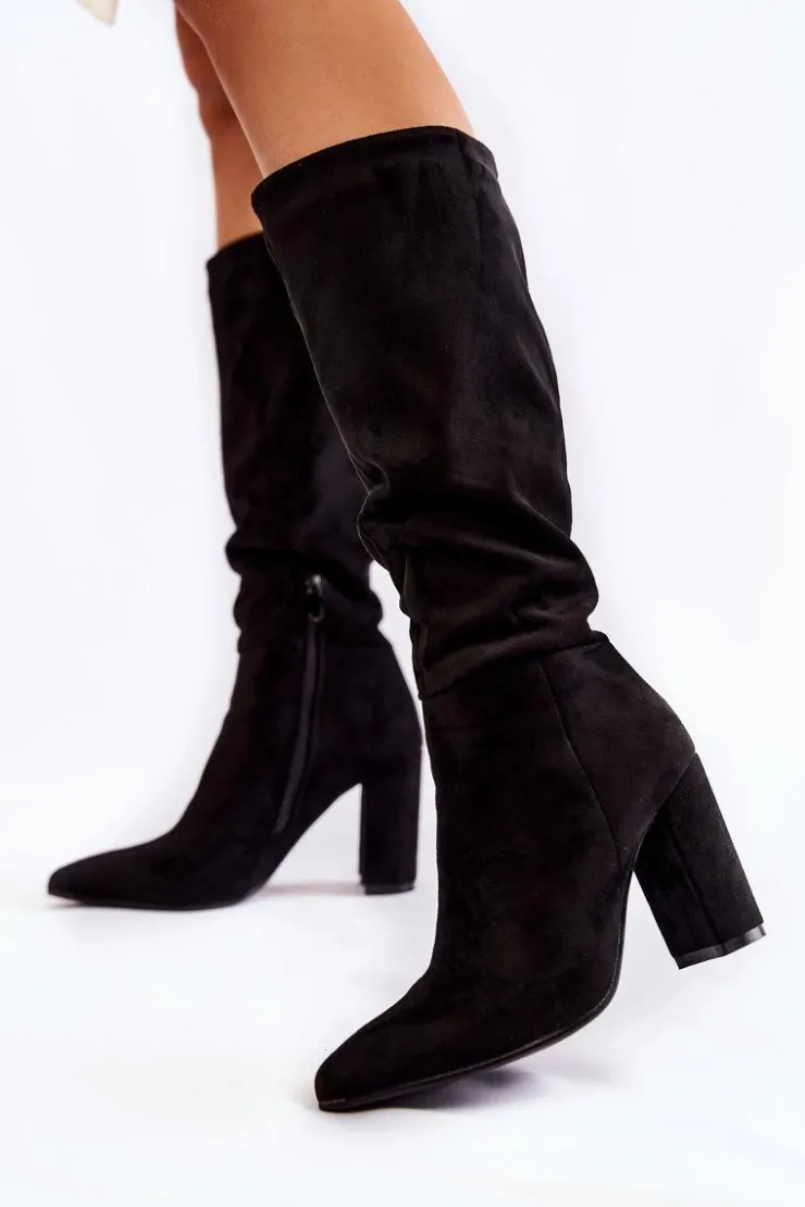 Boto Kozaki Wiosenne|Kozaki Przed Kolano*Zamszowe Wsuwane Kozaki Na Obcasie Czarne Miriam
