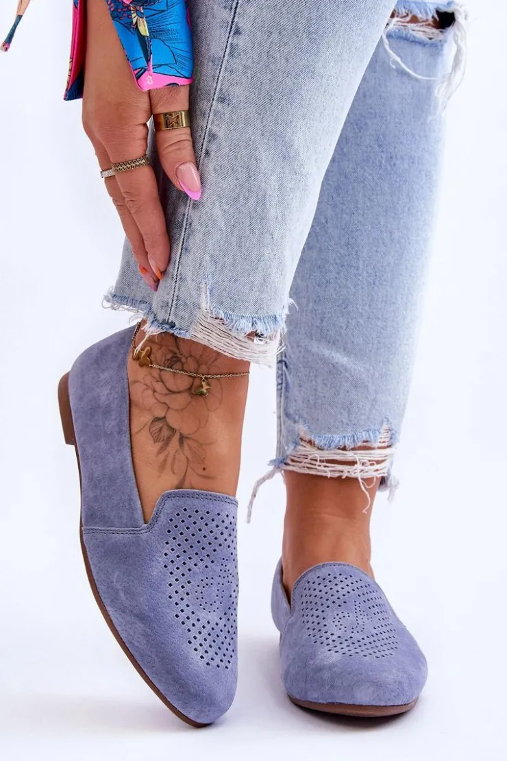 Damskie buty S.Barski Mokasyny Damskie Zamszowe*Zamszowe Wygodne Mokasyny Niebieskie Giovana