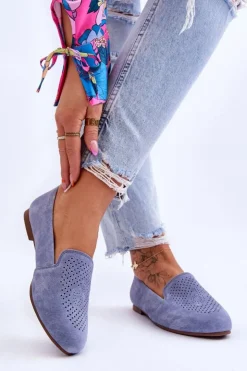 Damskie buty S.Barski Mokasyny Damskie Zamszowe*Zamszowe Wygodne Mokasyny Niebieskie Giovana