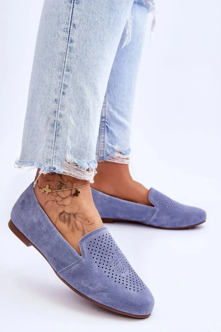 Damskie buty S.Barski Mokasyny Damskie Zamszowe*Zamszowe Wygodne Mokasyny Niebieskie Giovana