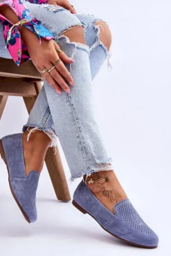 Damskie buty S.Barski Mokasyny Damskie Zamszowe*Zamszowe Wygodne Mokasyny Niebieskie Giovana
