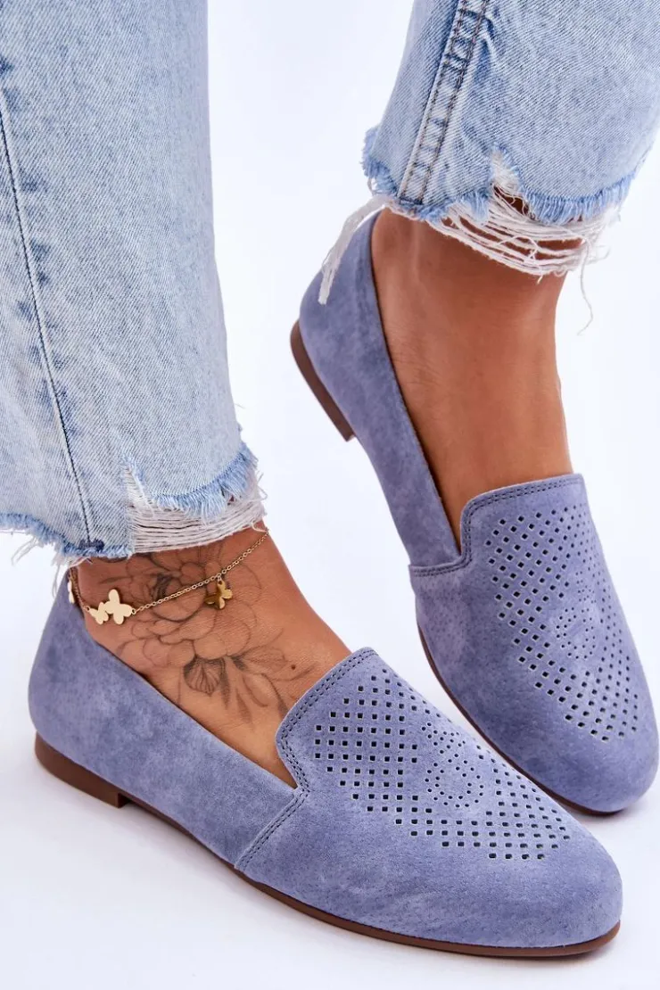 Damskie buty S.Barski Mokasyny Damskie Zamszowe*Zamszowe Wygodne Mokasyny Niebieskie Giovana
