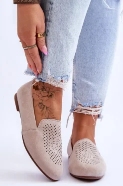 Hot Damskie buty S.Barski Zamszowe Wygodne Mokasyny Beżowe Giovana Beżowy