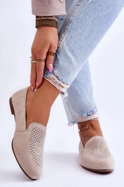 Hot Damskie buty S.Barski Zamszowe Wygodne Mokasyny Beżowe Giovana Beżowy