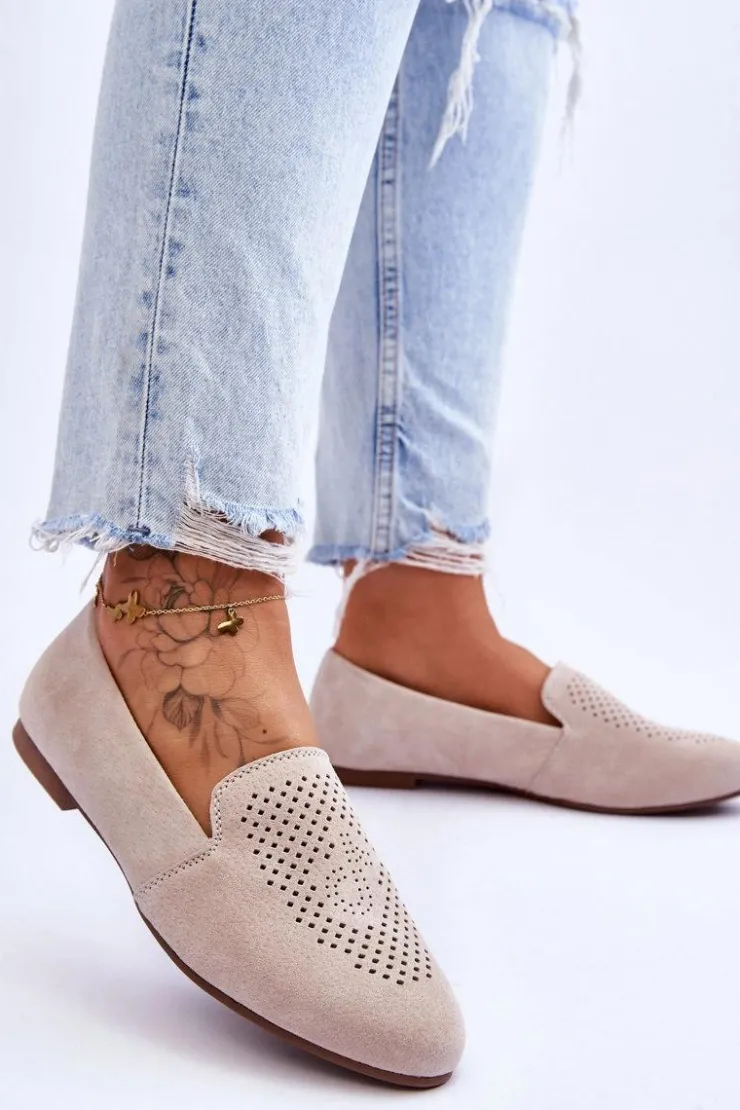 Hot Damskie buty S.Barski Zamszowe Wygodne Mokasyny Beżowe Giovana Beżowy