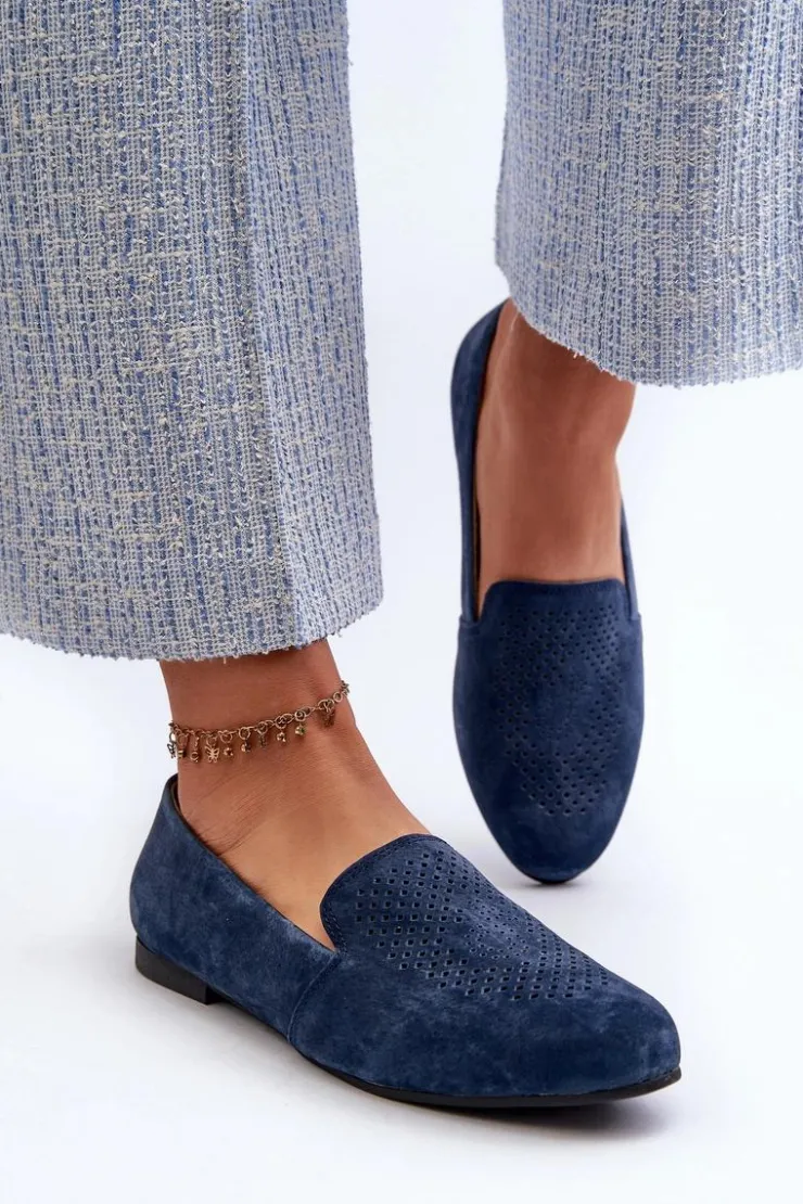 Damskie buty S.Barski Mokasyny Damskie Zamszowe*Zamszowe Wygodne Mokasyny Granatowe Giovana