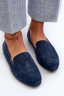 Damskie buty S.Barski Mokasyny Damskie Zamszowe*Zamszowe Wygodne Mokasyny Granatowe Giovana