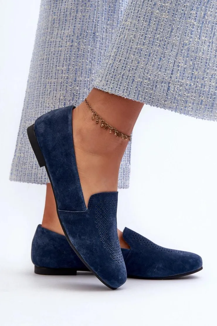 Damskie buty S.Barski Mokasyny Damskie Zamszowe*Zamszowe Wygodne Mokasyny Granatowe Giovana