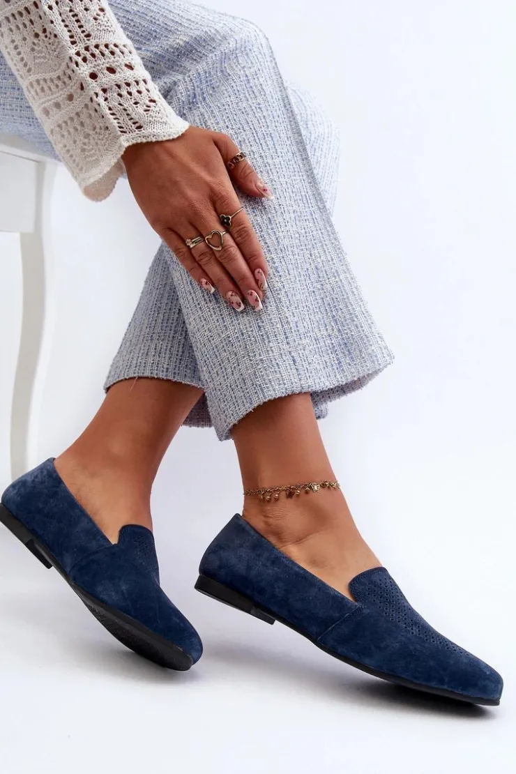 Damskie buty S.Barski Mokasyny Damskie Zamszowe*Zamszowe Wygodne Mokasyny Granatowe Giovana