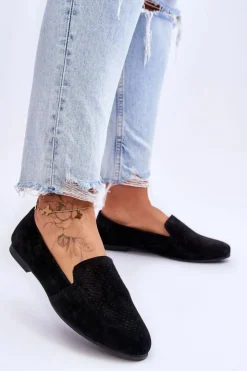 Damskie buty S.Barski Loafersy Damskie|Mokasyny Płaskie*Zamszowe Wygodne Mokasyny Czarne Giovana Czarny
