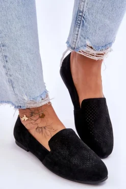 Damskie buty S.Barski Loafersy Damskie|Mokasyny Płaskie*Zamszowe Wygodne Mokasyny Czarne Giovana Czarny