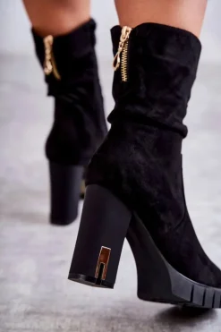 Damskie Boto Zamszowe Wysokie Botki Na Słupku Czarne Volter