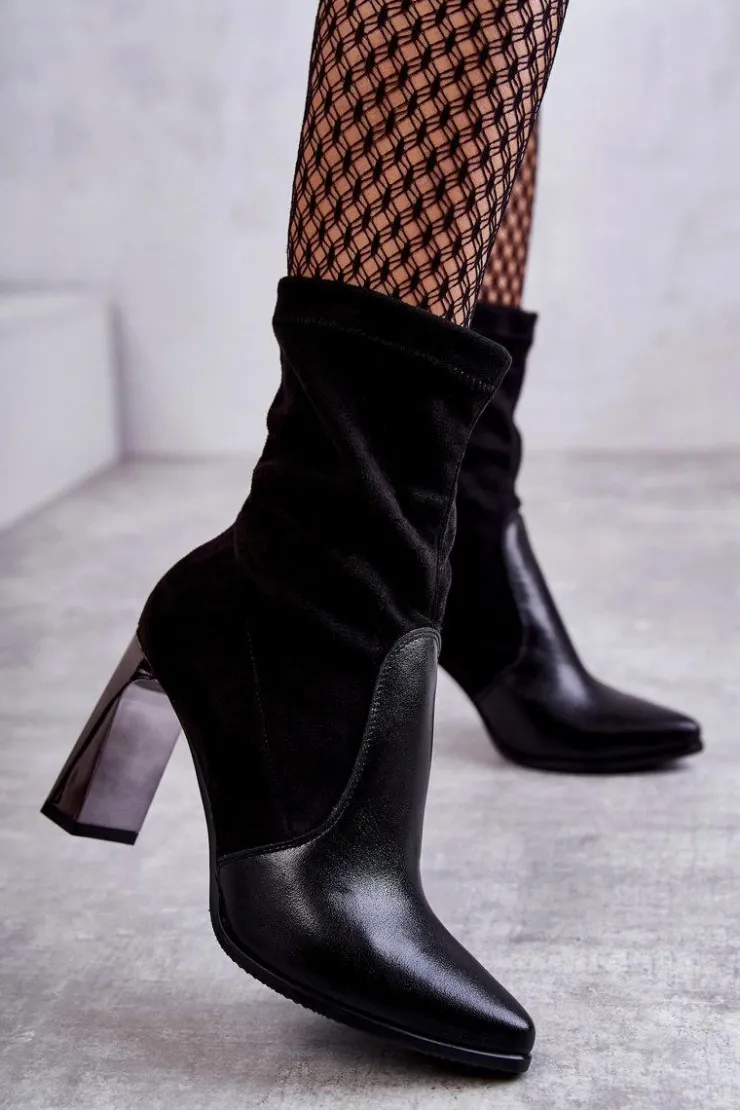 Damskie Laura Messi Zamszowe Wysokie Botki Na Obcasie 2527 Czarne