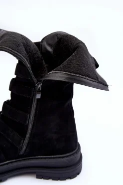Sale Boto Zamszowe Wysokie Botki Workery Z Paskami Czarne Elnatea