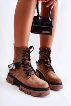 Damskie Boto Zamszowe Wysokie Botki Z Ociepleniem Brązowe Danity