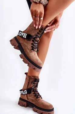 Damskie Boto Zamszowe Wysokie Botki Z Ociepleniem Brązowe Danity