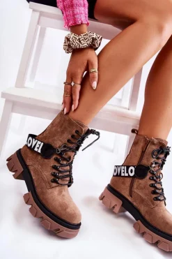 Damskie Boto Zamszowe Wysokie Botki Z Ociepleniem Brązowe Danity