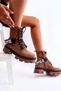 Damskie Boto Zamszowe Wysokie Botki Z Ociepleniem Brązowe Danity