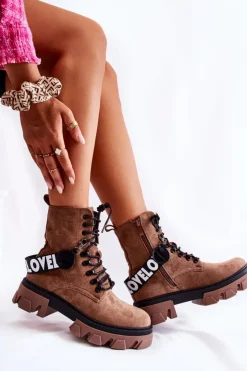 Damskie Boto Zamszowe Wysokie Botki Z Ociepleniem Brązowe Danity