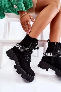 Boto Botki Ocieplane|Damskie Trapery*Zamszowe Wysokie Botki Z Ociepleniem Czarne Danity Czarny