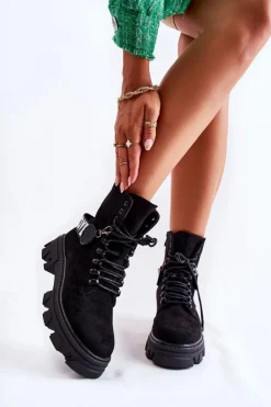 Boto Botki Ocieplane|Damskie Trapery*Zamszowe Wysokie Botki Z Ociepleniem Czarne Danity Czarny