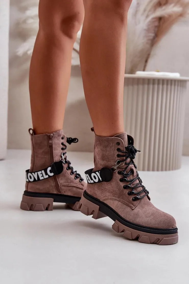 Boto Damskie Trapery|Botki Sznurowane*Zamszowe Wysokie Botki Z Ociepleniem Jasnobrązowe Danity