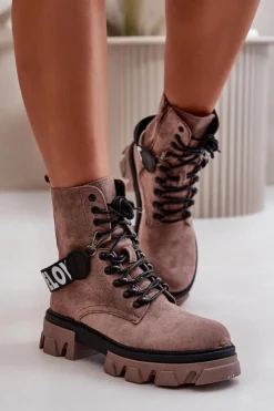 Boto Damskie Trapery|Botki Sznurowane*Zamszowe Wysokie Botki Z Ociepleniem Jasnobrązowe Danity
