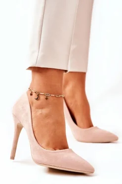 Damskie Boto Zamszowe Wysokie Szpilki Beżowe Melany