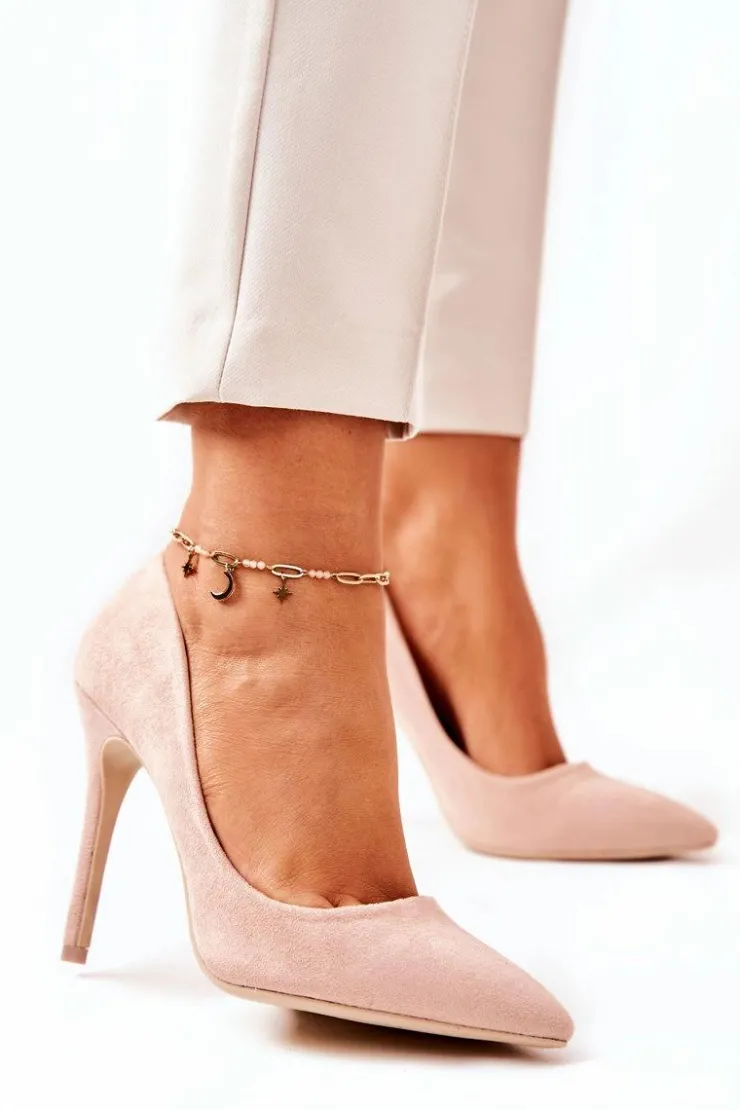 Damskie Boto Zamszowe Wysokie Szpilki Beżowe Melany