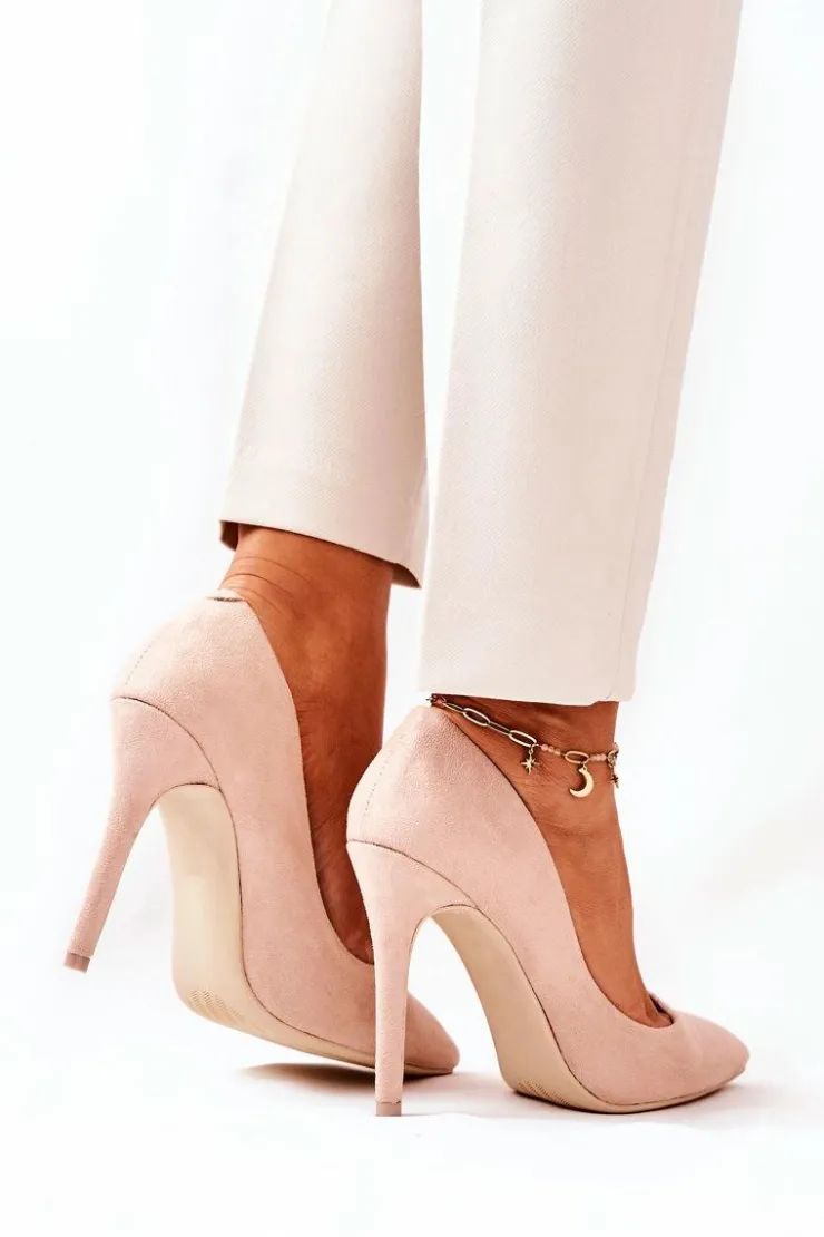 Damskie Boto Zamszowe Wysokie Szpilki Beżowe Melany