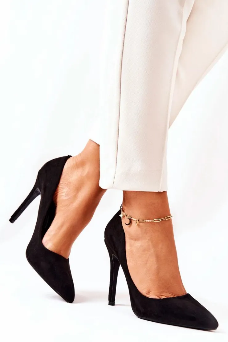 Online Boto Zamszowe Wysokie Szpilki Czarne Melany