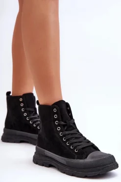 Boto Trampki Damskie Wysokie*Zamszowe Wysokie Trampki Damskie Czarne Eleamia