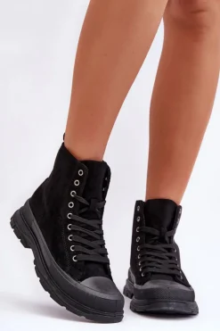 Boto Trampki Damskie Wysokie*Zamszowe Wysokie Trampki Damskie Czarne Eleamia