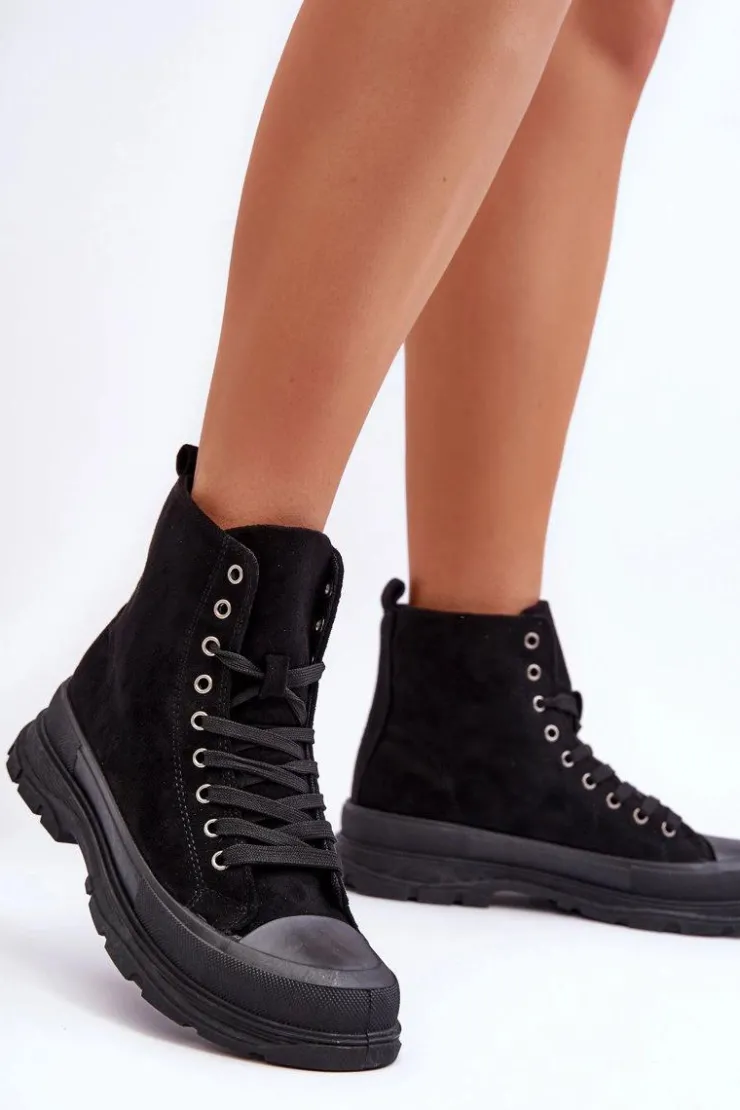 Boto Trampki Damskie Wysokie*Zamszowe Wysokie Trampki Damskie Czarne Eleamia