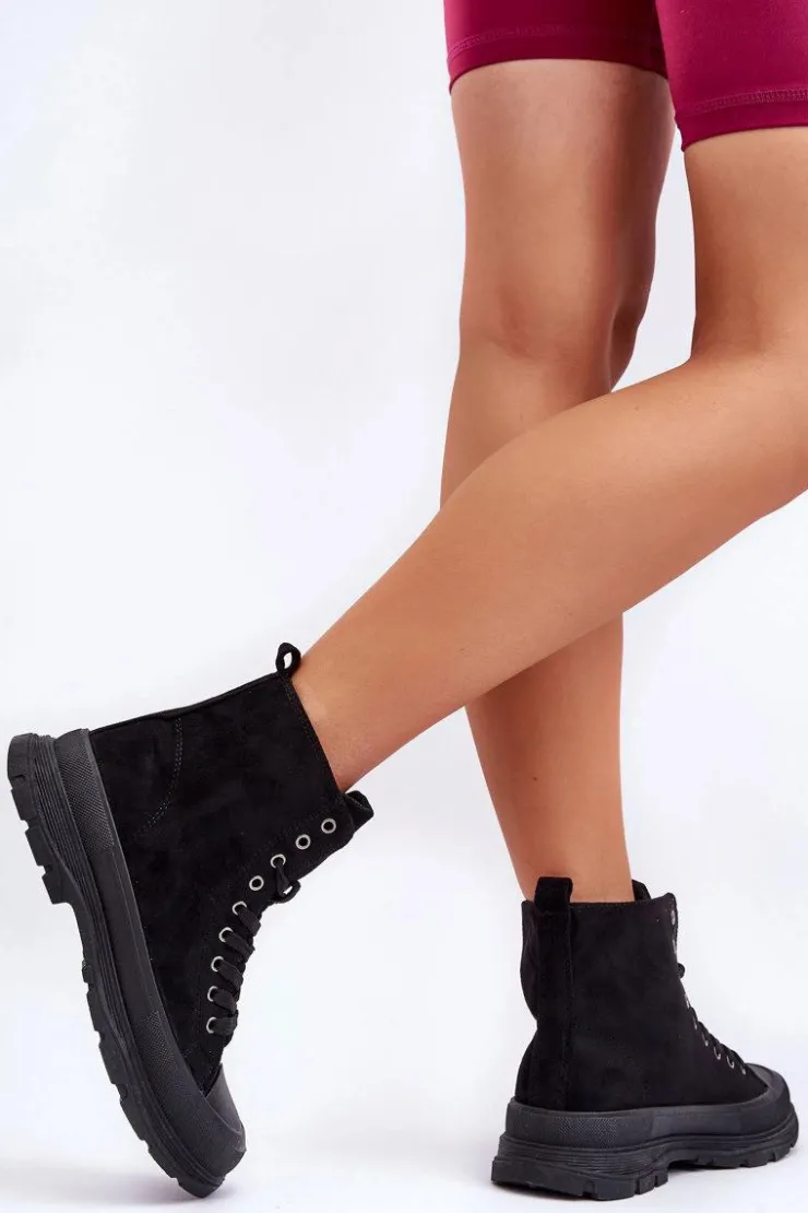 Boto Trampki Damskie Wysokie*Zamszowe Wysokie Trampki Damskie Czarne Eleamia