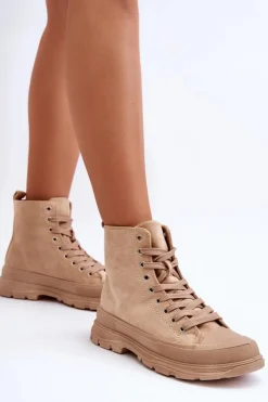 Hot Boto Zamszowe Wysokie Trampki Damskie Ciemnobeżowe Eleamia