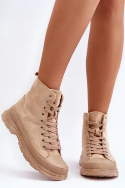 Hot Boto Zamszowe Wysokie Trampki Damskie Ciemnobeżowe Eleamia