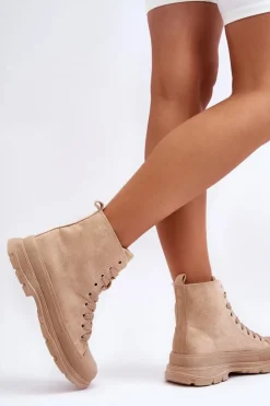 Hot Boto Zamszowe Wysokie Trampki Damskie Ciemnobeżowe Eleamia