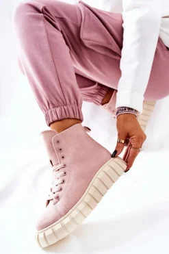 Damskie Boto Zamszowe Wysokie Trampki Na Platformie Różowe Meniphise